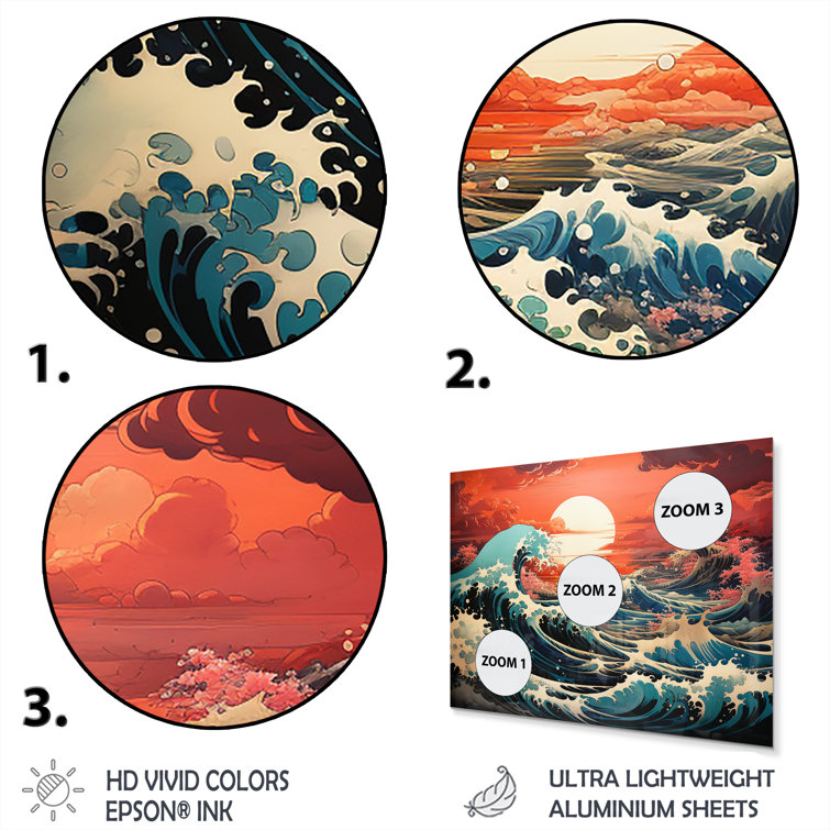 Highland Dunes Dramatic Ocean Waves I Coastal Metal Wall Art Set